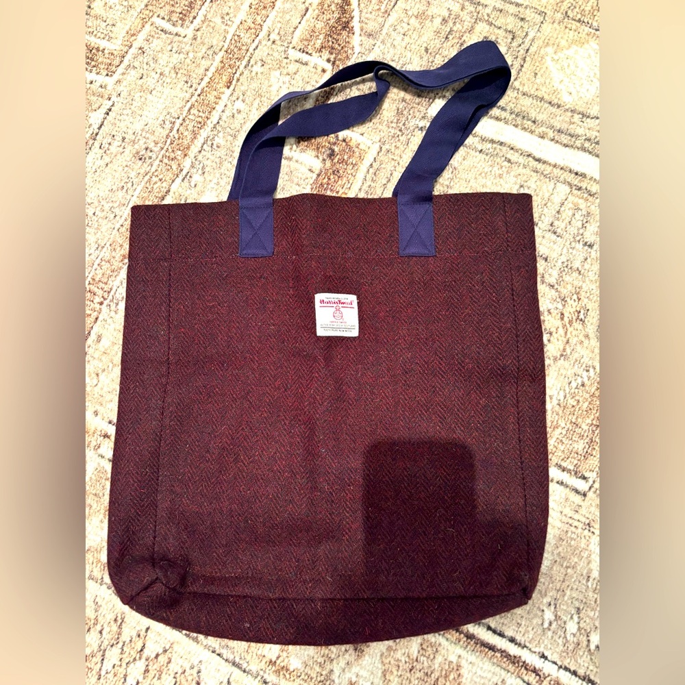 Harris Tweed Wood Tote Bag - Burgundy/Plum/Wine Colour